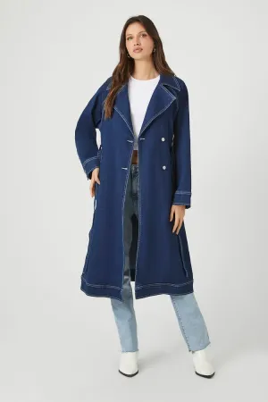Forever 21 Women's Denim Trench Coat Dark Denim Forever 21