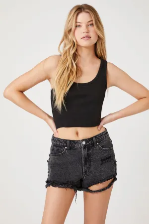 Forever 21 Women's Distressed Denim Hot Shorts Washed Black Forever 21
