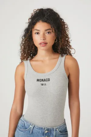 Forever 21 Women's Embroidered Monaco Bodysuit Heather Grey/Black Forever 21