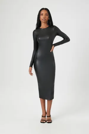 Forever 21 Women's Faux Leather/Pleather Bodycon Midi Dress Black Forever 21