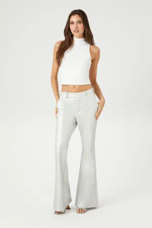 Forever 21 Women's Faux Leather/Pleather Flare-Leg Pants Silver Forever 21