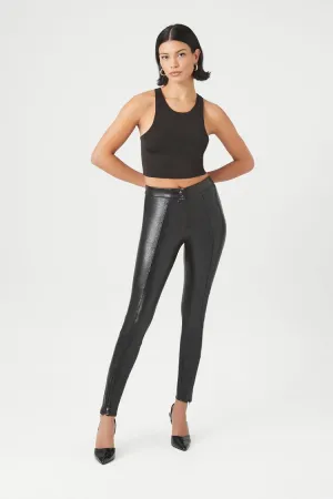 Forever 21 Women's Faux Leather/Pleather High-Rise Skinny Pants Black Forever 21