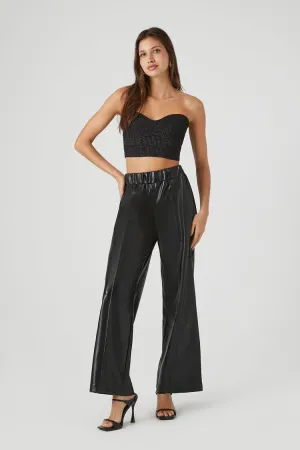 Forever 21 Women's Faux Leather/Pleather Wide-Leg Pants Black Forever 21