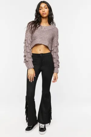 Forever 21 Women's Faux Suede Fringe Flare Pants Black Forever 21
