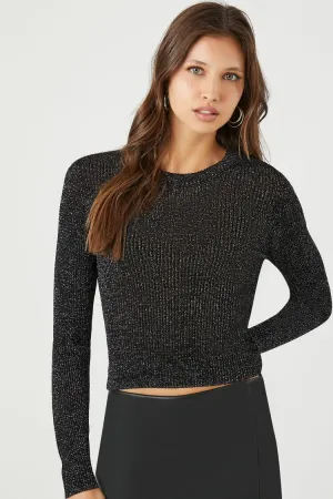 Forever 21 Women's Glitter Knit Cropped Sweater Black Forever 21