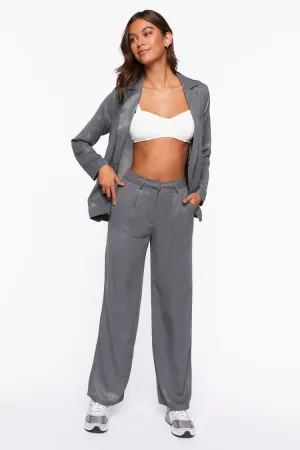 Forever 21 Women's High-Rise Straight-Leg Pants Grey Forever 21