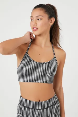 Forever 21 Women's Houndstooth Racerback Sports Bra Black/Vanilla Forever 21