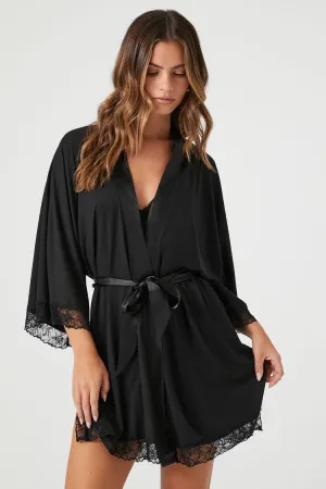 Forever 21 Women's Lace-Trim Lingerie Robe Black Forever 21