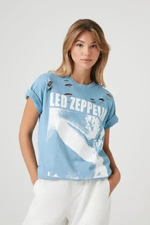 Forever 21 Women's Led Zeppelin Graphic Distressed T-Shirt Blue/Multi Forever 21