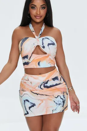 Forever 21 Women's Marble Bodycon Mini Skirt Orange/Multi Forever 21