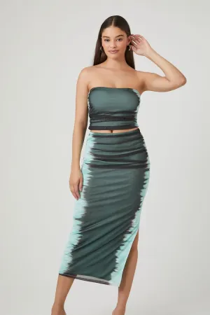 Forever 21 Women's Mesh Tie-Dye Tube Top & Maxi Skirt Set Dark Green/Multi Forever 21