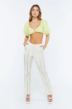 Forever 21 Women's Micro-Cutout Straight-Leg Pants Ivory Forever 21