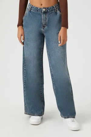 Forever 21 Women's Mid-Rise Wide-Leg Jeans Dark Denim Forever 21