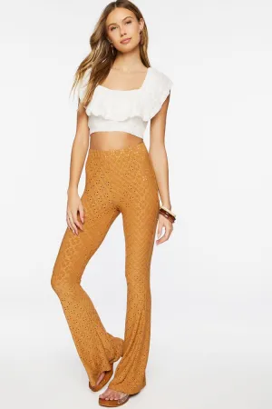 Forever 21 Women's Pointelle High-Rise Flare Pants Brown Sugar Forever 21