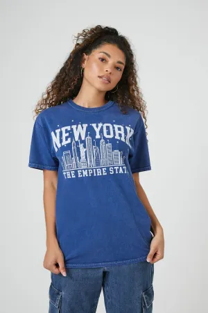 Forever 21 Women's Rhinestone New York Graphic T-Shirt Blue/White Forever 21