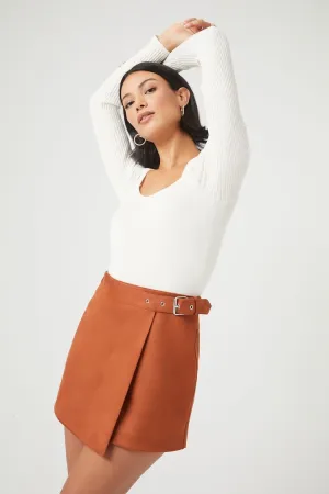 Forever 21 Women's Ribbed Knit Long-Sleeve Bodysuit Vanilla Forever 21