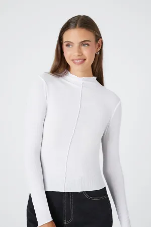 Forever 21 Women's Ribbed Mock Neck Long-Sleeve T-Shirt White Forever 21