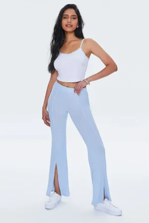 Forever 21 Women's Ribbed Split-Hem Pants Sky Blue Forever 21
