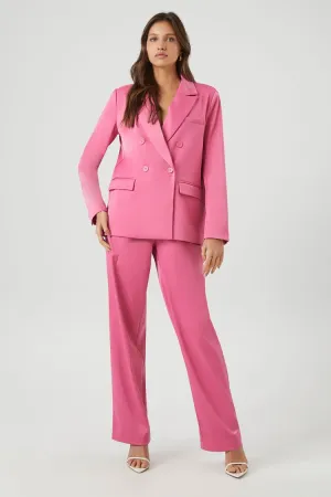 Forever 21 Women's Satin Blazer & Straight Pants Set Hot Pink Forever 21
