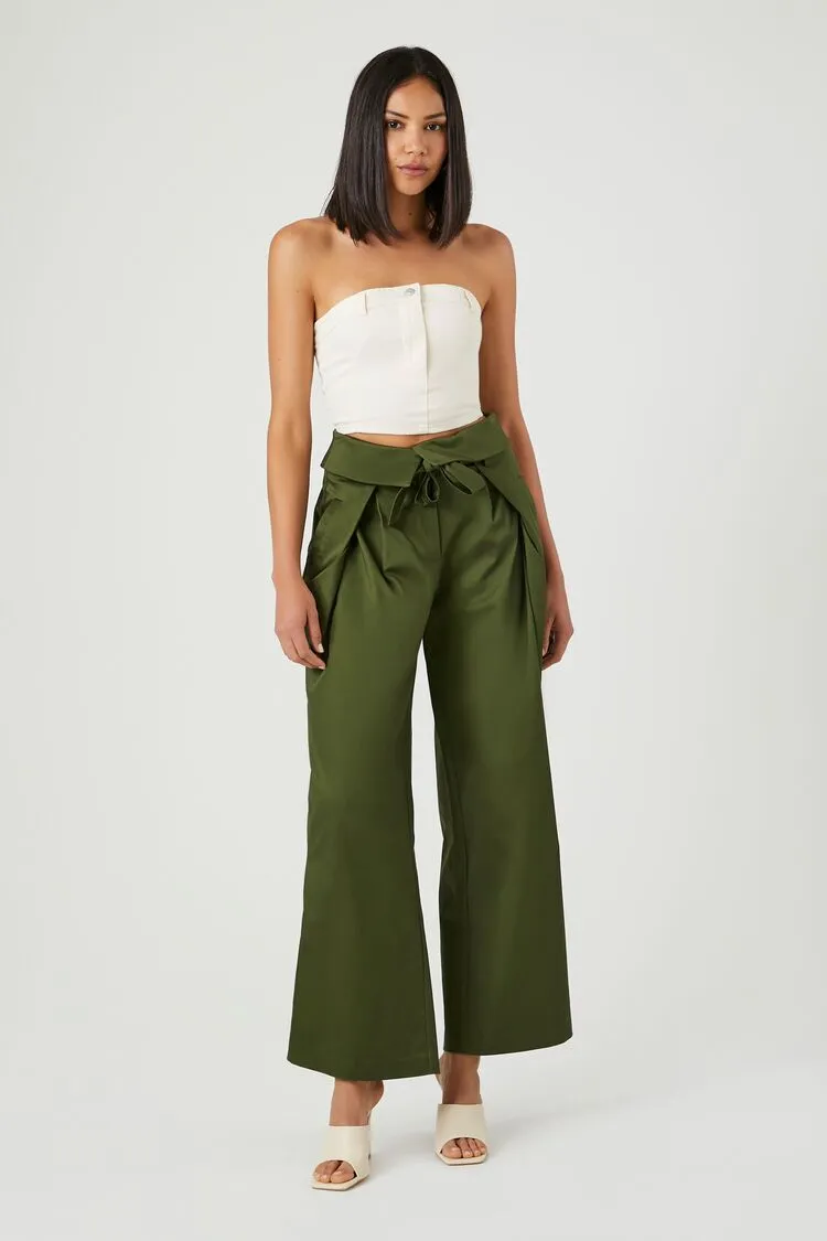 Forever 21 Women's Satin Foldover Tie-Waist Pants Cypress Forever 21