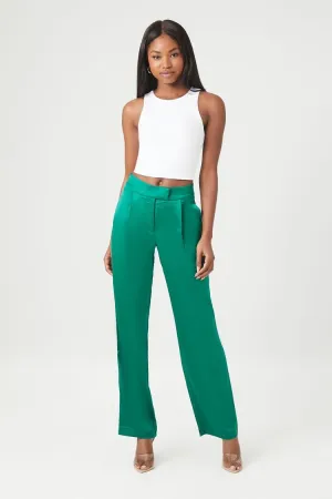 Forever 21 Women's Satin High-Rise Straight Pants Green Forever 21