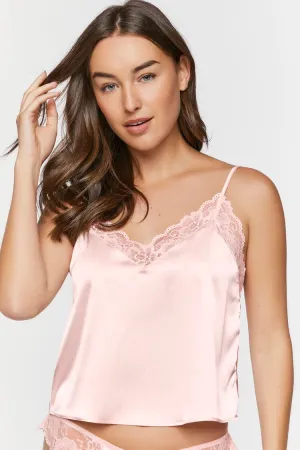 Forever 21 Women's Satin Lace-Trim Lingerie Cami Pink Forever 21