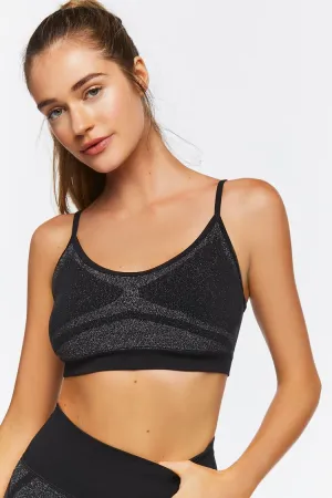 Forever 21 Women's Seamless Glitter Sports Bra Black/Silver Forever 21