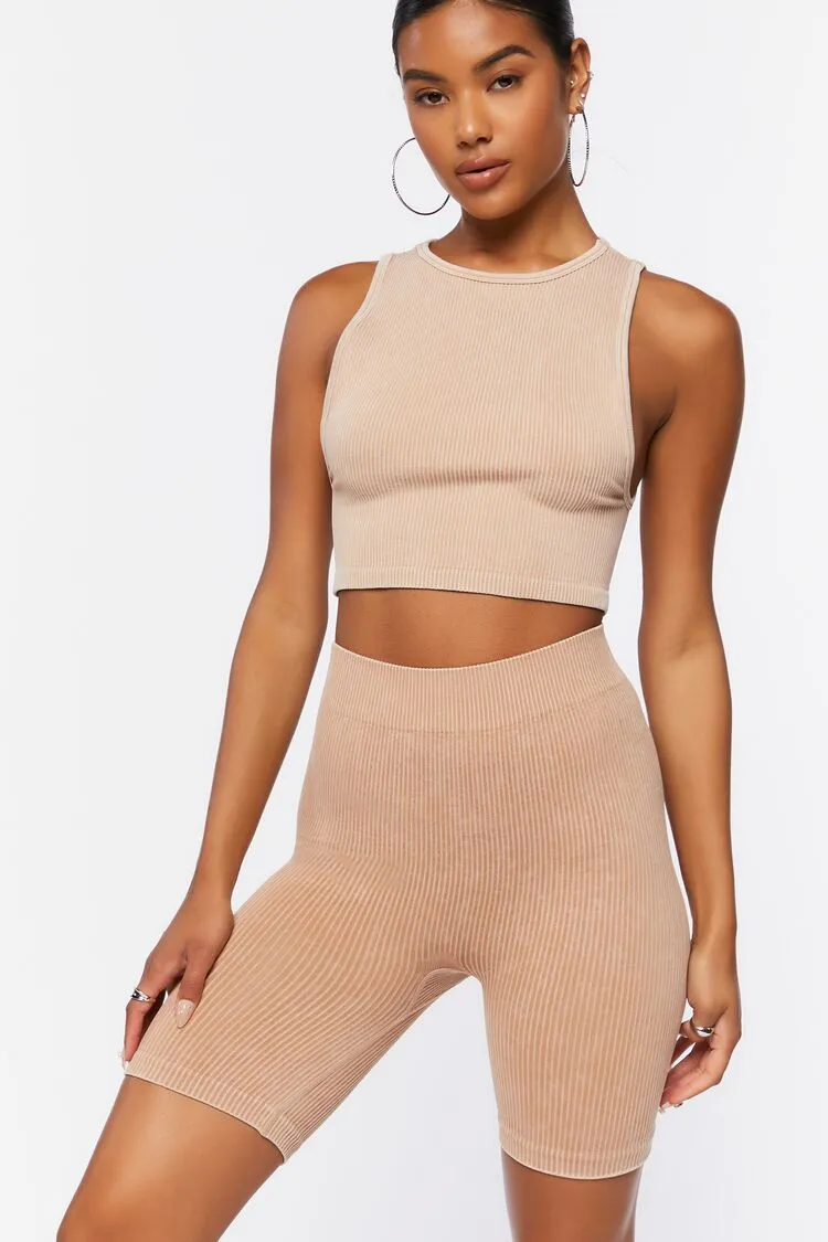 Forever 21 Women's Seamless Ribbed Biker Shorts Walnut Forever 21