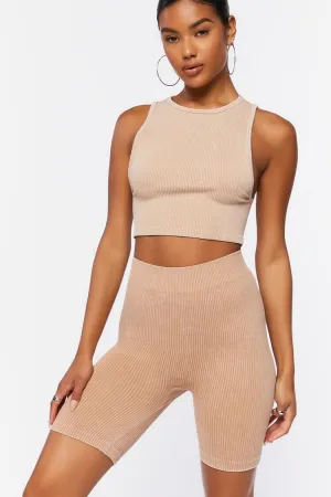 Forever 21 Women's Seamless Ribbed Biker Shorts Walnut Forever 21