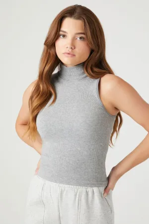 Forever 21 Women's Seamless Sleeveless Turtleneck Top Heather Grey Forever 21