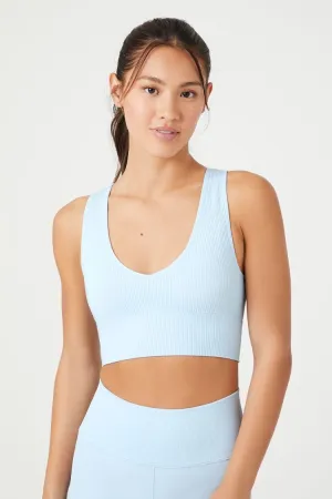 Forever 21 Women's Seamless V-Neck Longline Sports Bra Light Blue Forever 21