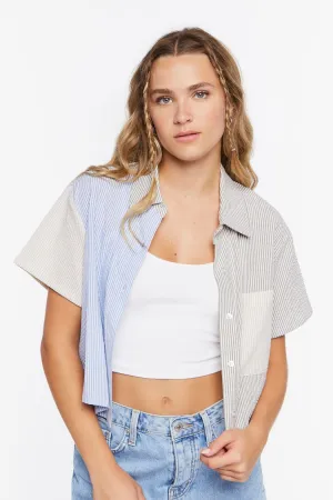 Forever 21 Women's Seersucker Colorblock Striped Shirt Taupe/Multi Forever 21