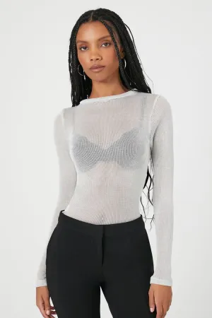Forever 21 Women's Sheer Long-Sleeve Top Silver Forever 21