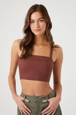 Forever 21 Women's Smocked Tie-Back Crop Top Cappuccino Forever 21