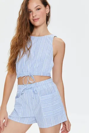 Forever 21 Women's Striped Linen-Blend Shorts Blue/White Forever 21