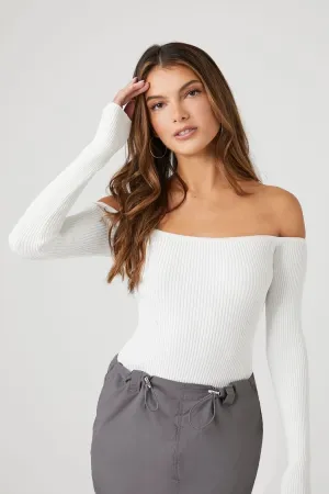 Forever 21 Women's Sweater-Knit Off-the-Shoulder Bodysuit White Forever 21