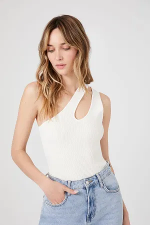 Forever 21 Women's Sweater-Knit One-Shoulder Sleeveless Bodysuit White Forever 21