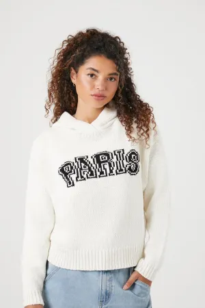 Forever 21 Women's Sweater-Knit Paris Hoodie Sweatshirt Cream/Multi Forever 21