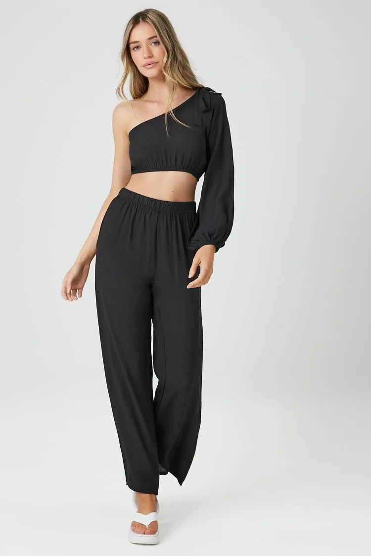 Forever 21 Women's Swim Pool/Beach Cover-Up One-Shoulder Top & Pants Set Black Forever 21