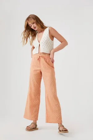 Forever 21 Women's Textured Drawstring Wide-Leg Pants Pale Peach Forever 21