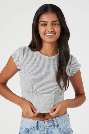 Forever 21 Women's Thermal Mineral Wash Crop Top Harbor Grey Forever 21
