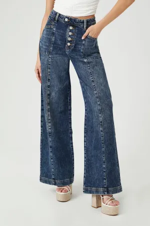Forever 21 Women's Wide-Leg Seamed Jeans Dark Denim Forever 21
