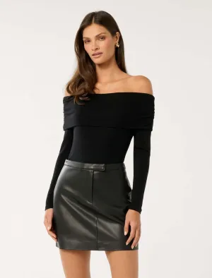 Kyla Long Sleeve Wool Blend Bardot Top