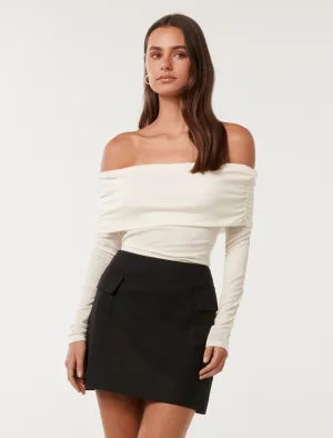 Kyla Long Sleeve Wool Blend Bardot Top