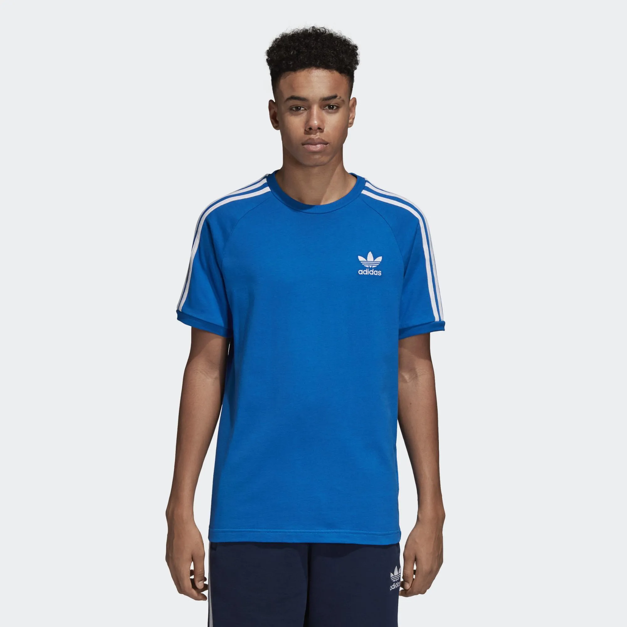 Mens Adidas Originals 3-Stripes Tee Shirt In Bluebird