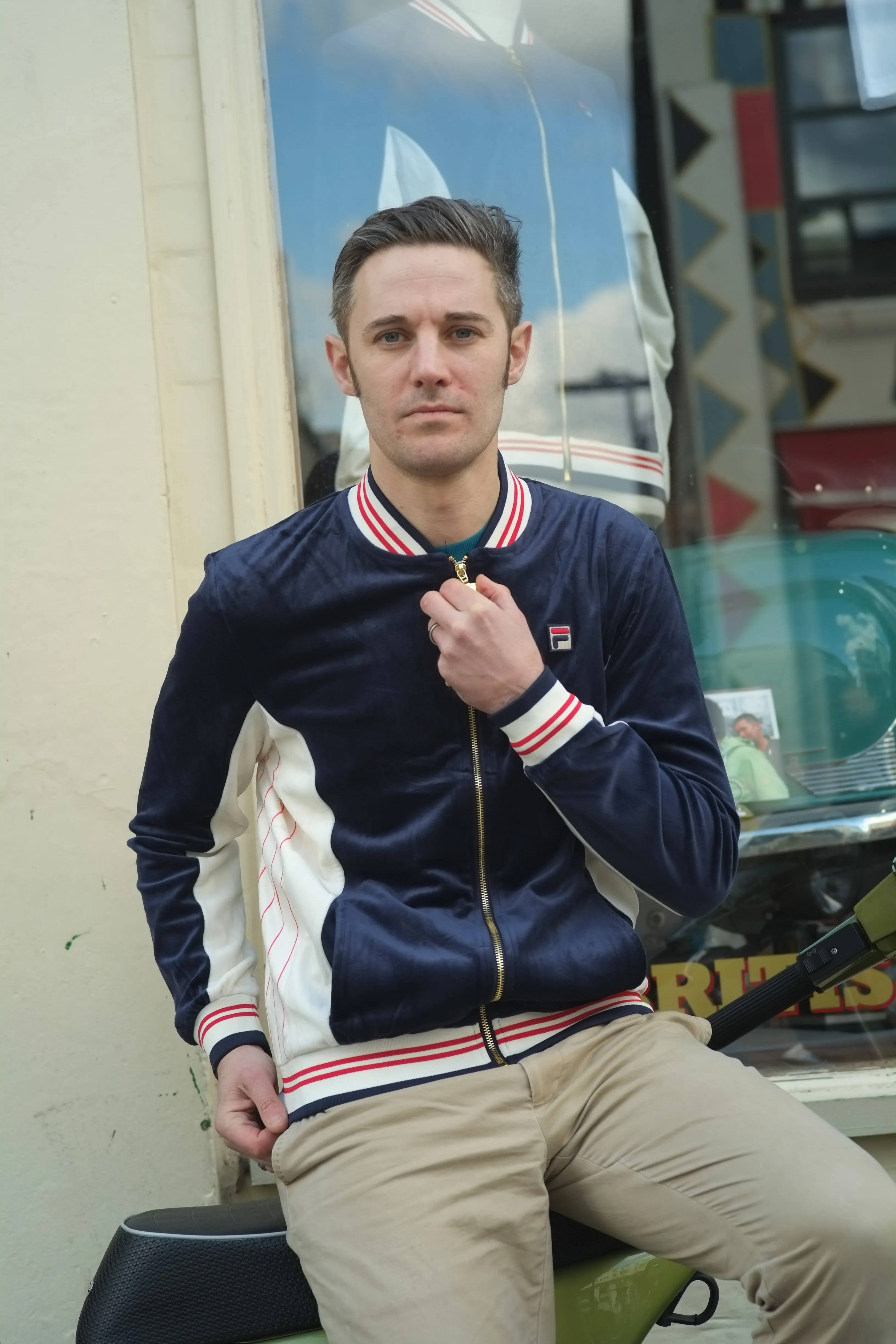 Miguel Velour Navy / Gardenia / Red - Track Top