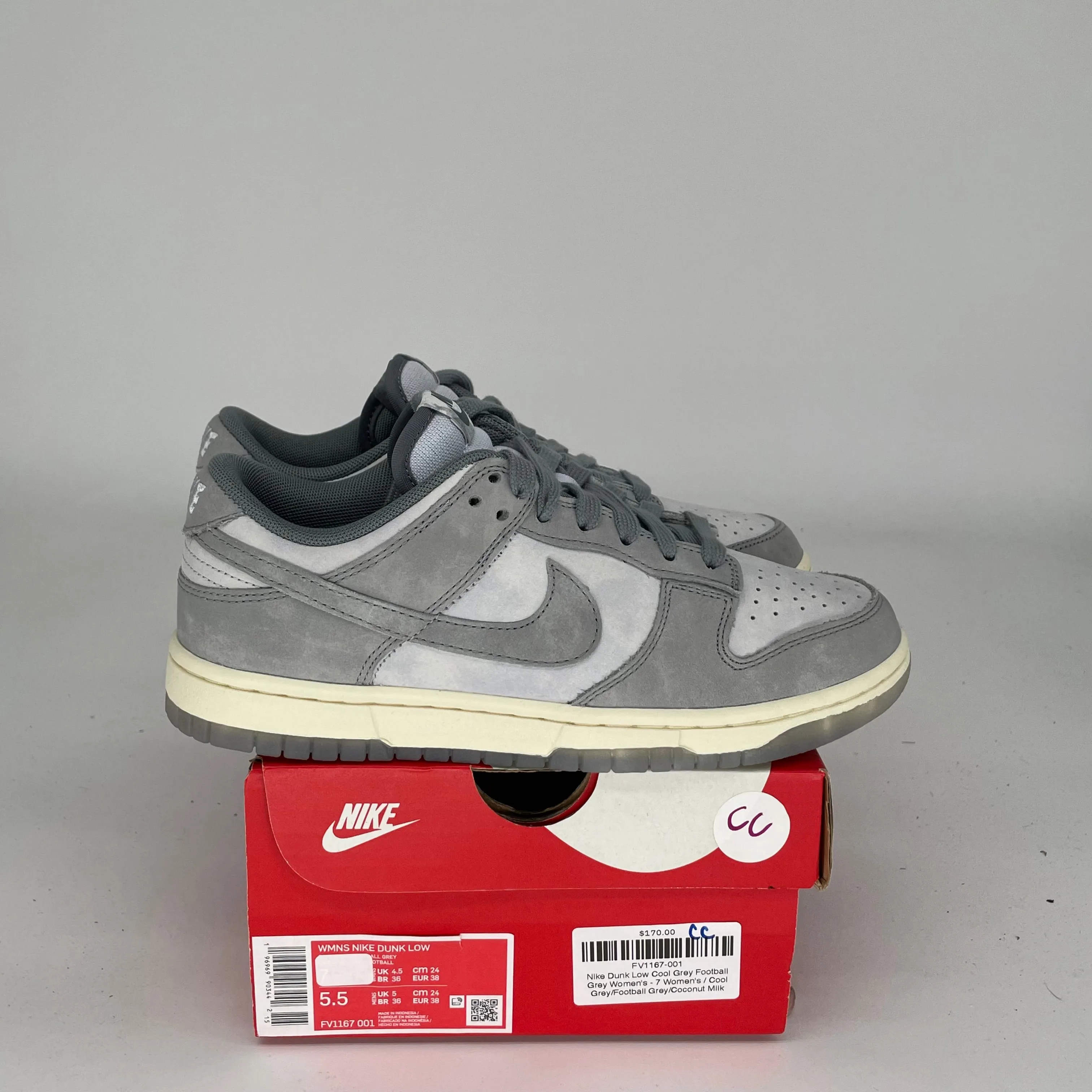 NIKE DUNK LOW COOL GREY FOOTBALL GREY W SIZE 5.5/7W FV1167-001
