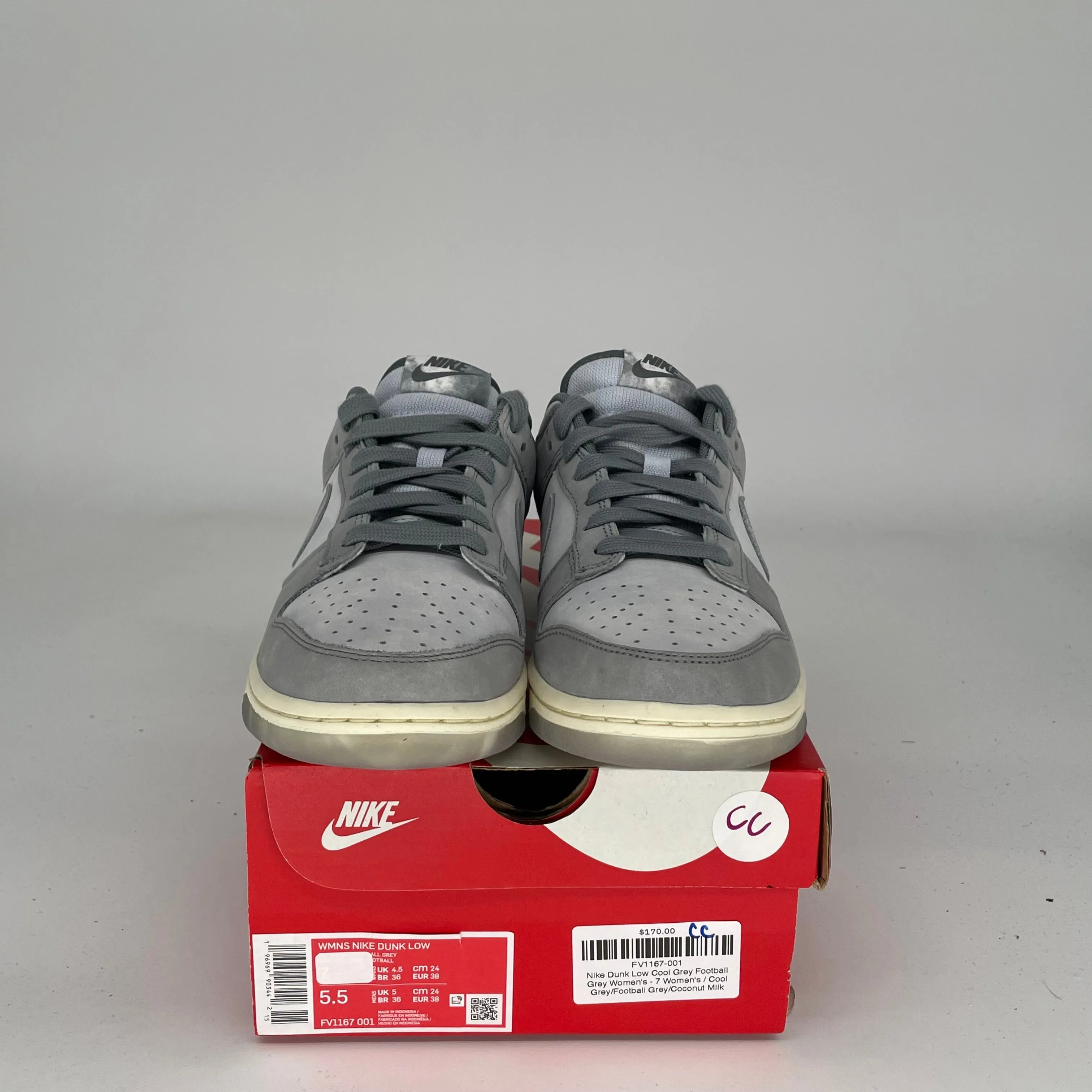 NIKE DUNK LOW COOL GREY FOOTBALL GREY W SIZE 5.5/7W FV1167-001