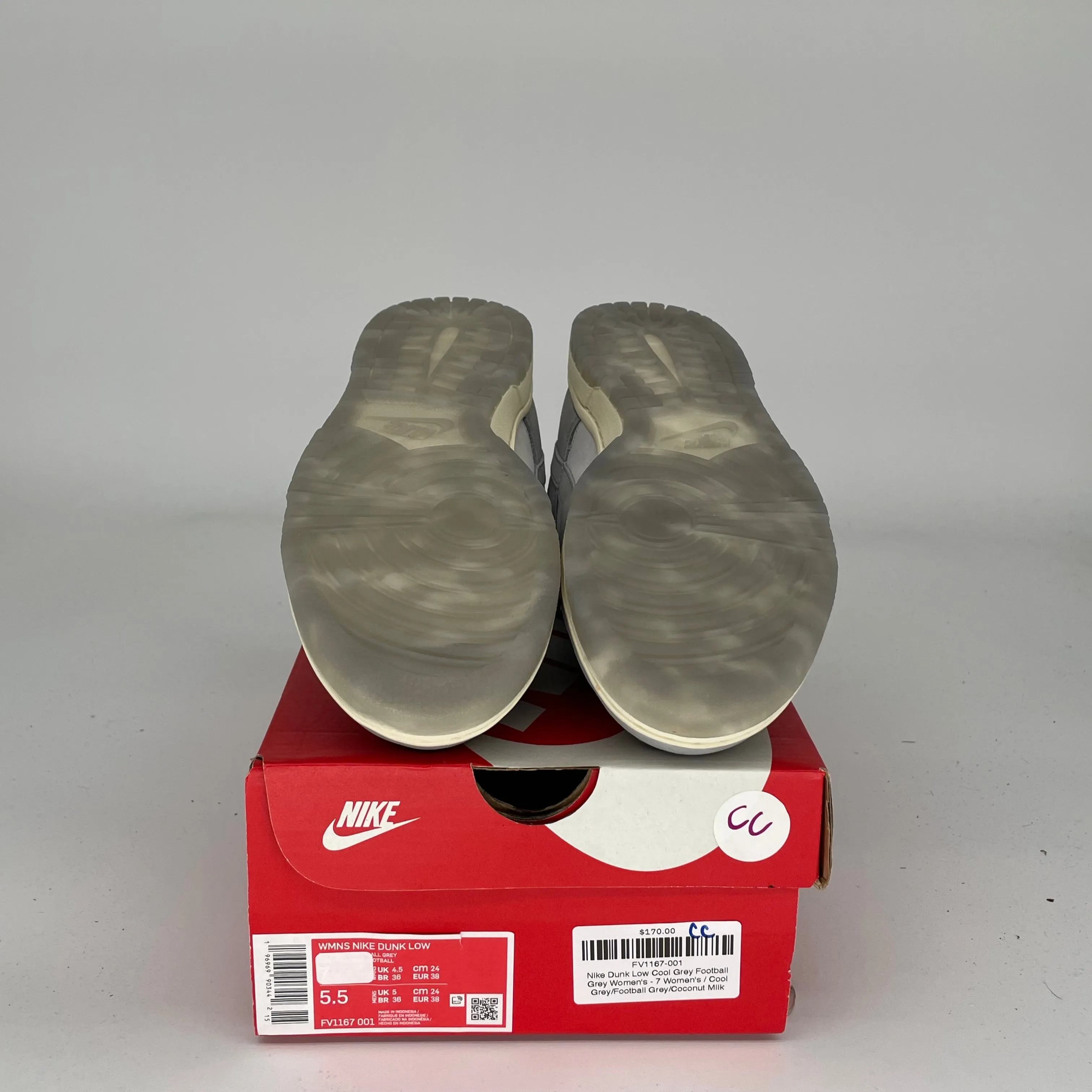 NIKE DUNK LOW COOL GREY FOOTBALL GREY W SIZE 5.5/7W FV1167-001