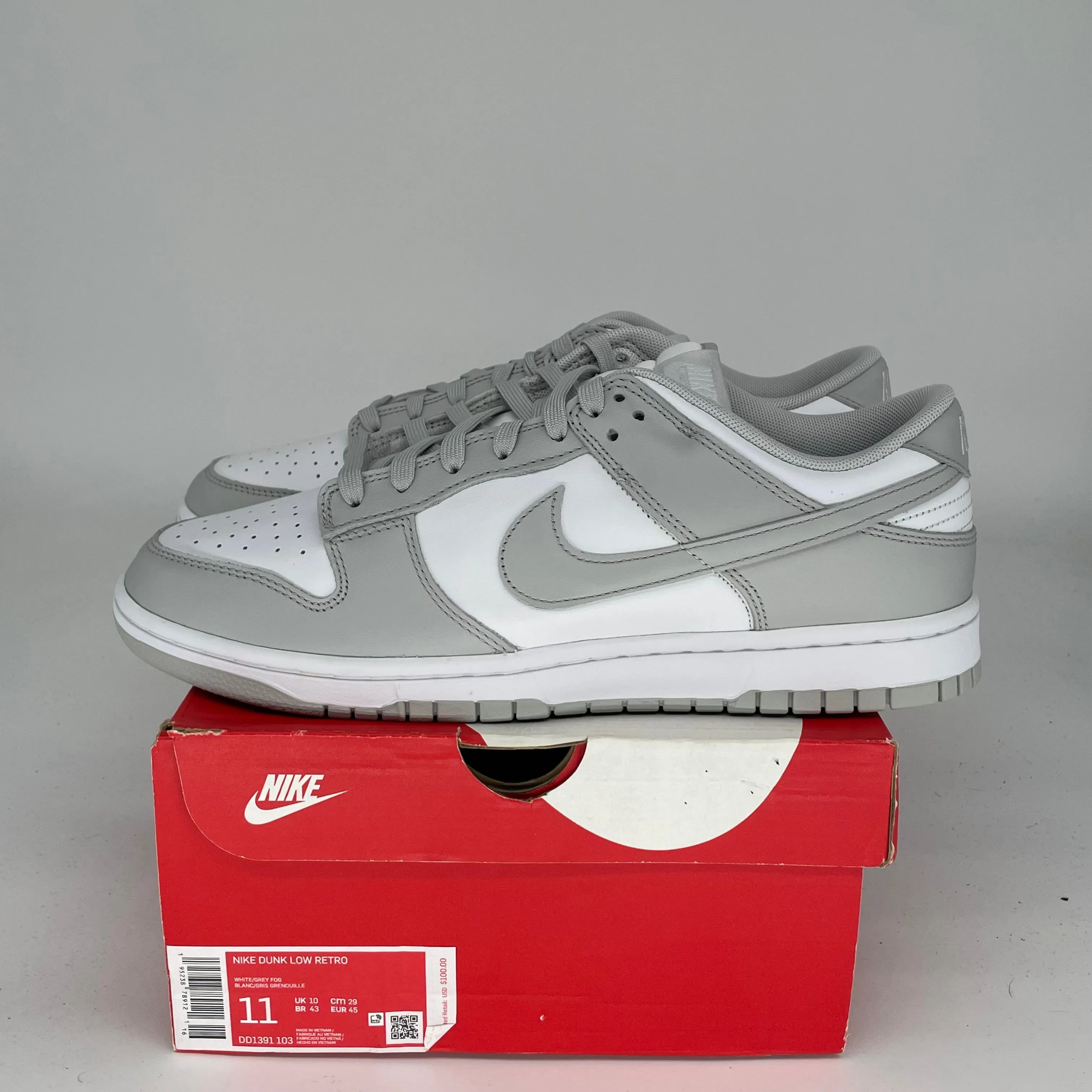 NIKE DUNK LOW GREY FOG SIZE 11DD1391-103